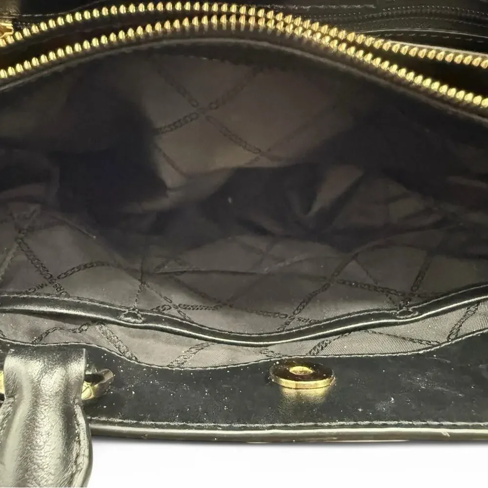 Michael Kors Hamilton Lock Tote Brown MK Monogram Leather Trim Large